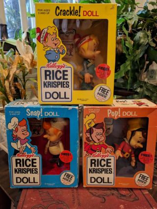 Vintage Snap Crackle & Pop Rice Krispies Dolls 1984 Kelloggs