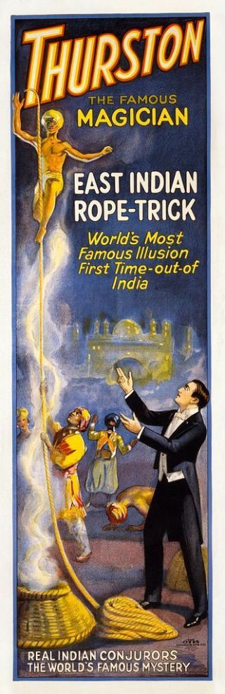 Indian Magic Rope Trick 1927 Thurston Magician Poster Giclee Canvas Print 13x40