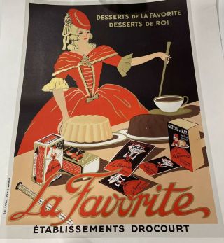 Vintage French Poster La Favorite Chocolat Dessert C1930 Rare