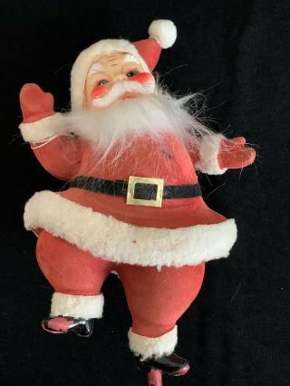 Vintage Velvet Flocked Dancing Santa Claus Christmas Figurine Tree Topper Decor