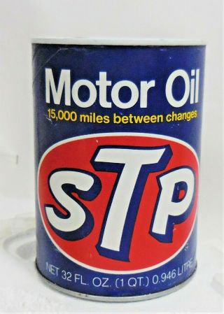 Vintage Stp Oil Can 1978 Copywrite 15,  000 Miles Motor Oil 1 Quart Full