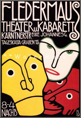 Fledermaus 1907 German Viennese Art Nouveau Theater Cabaret Vintage Poster Print