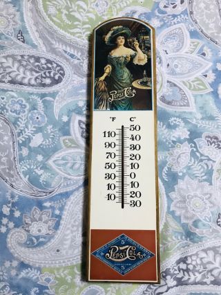 Vintage Pepsi Cola Classy Lady Wooden 5 Cents Soda Thermometer