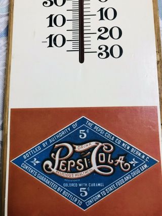 VINTAGE PEPSI COLA CLASSY LADY WOODEN 5 CENTS SODA THERMOMETER 3