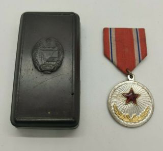 Medal For Merits Dprk Korea Korean Medal W/ Brown Plastic Award Case