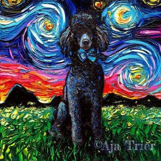 Black Standard Poodle Wall Art Print Dog Starry Night Van Gogh Decor By Aja