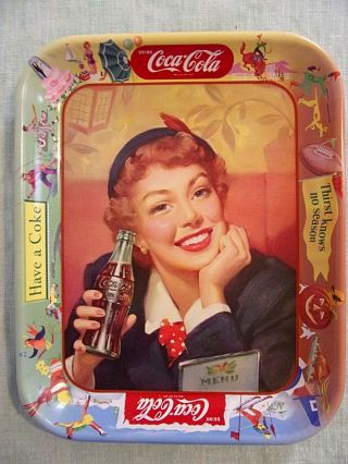 Coke Coca Cola Tray Vintage 1953 Thirst Knows No Season " Menu Girl "