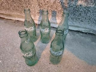 5 Vintage Coca - Cola Coke Empty Green Glass Bottles 6 1/2 Fl Oz
