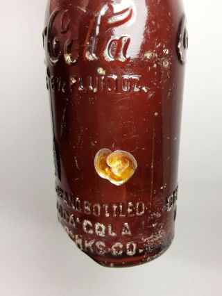 Amber straight - sided Coca Cola bottle arrow Cincinnati Ohio Early 1900 ' s Chipped 3