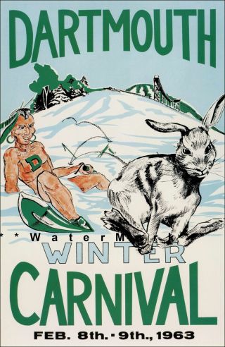 Dartmouth Hampshire 1963 Winter Carnival Vintage Poster Print Retro Ski Art