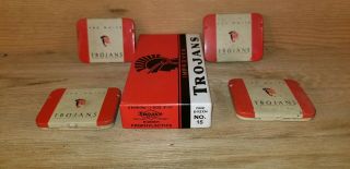 Vtg Improved Trojans Prophylactic 4 Tins Orig.  Box Youngs Rubber Co