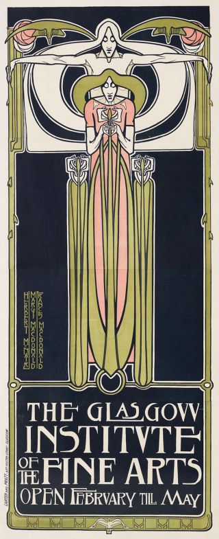 Glasgow School Institute Of Fine Arts 1895 Art Nouveau Canvas Print 8x20
