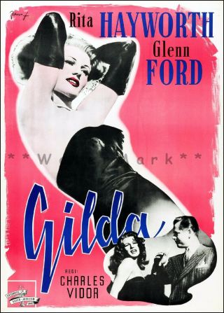 Gilda 1946 Rita Hayworth Glenn Ford Movie Film Vintage Poster Print Wall Decor