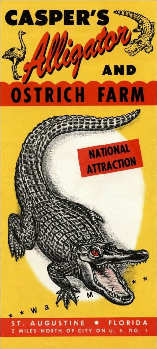 Alligator And Ostrich Farm St Augustine Florida 1950 Caspers Vintage Poster Art