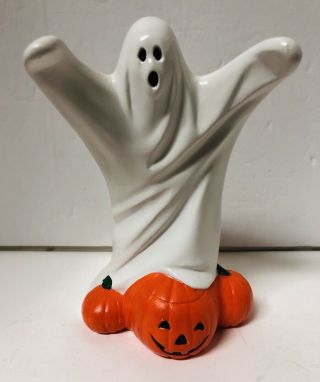 1977 Byron Molds 6” Ceramic Halloween Ghost Figure Pumpkins Jack O Lantern