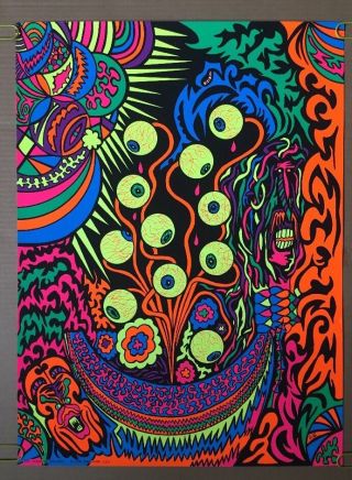 Eyeballs Vintage Blacklight Poster Psychedelic Eyes Pin - Up 1970 