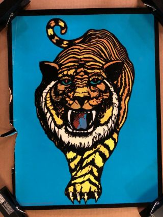 Stripe Vintage Blacklight Poster Velvet Pin Up 1975 Flocked Tigers
