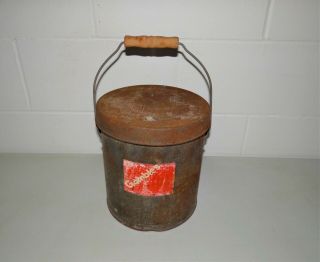 Vintage " Gambles " Metal Pail / Bucket With Lid & Handle