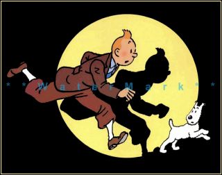 Moonlight Tintin And Dog Snowy Vintage Poster Print Retro Style Wall Decoration