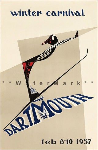 Ski Dartmouth 1957 Winter Carnival Hampshire Vintage Poster Print Sports Art