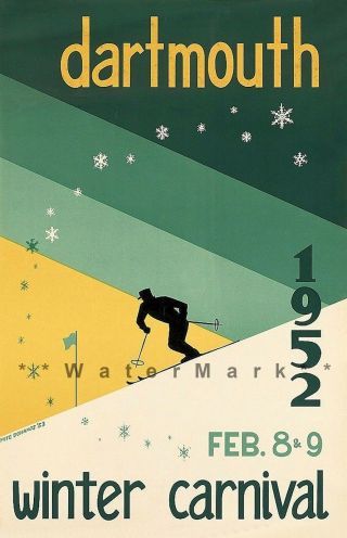 Ski Dartmouth 1952 Winter Carnival Hampshire Vintage Poster Print Sports Art