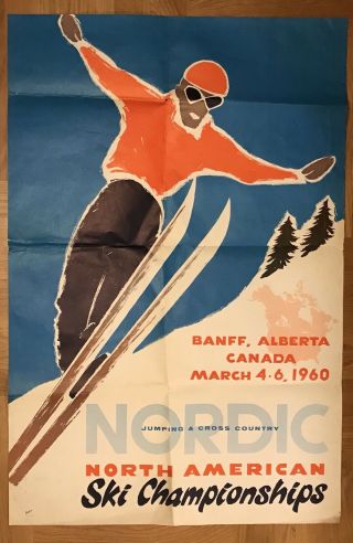 Big Vintage Poster Ski Championship Jumping Cross Country Banff - Alberta Canada