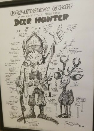Vintage Poster Jim Snook 1985 " Deer Hunter " Cartoon Poster,  Frame Not