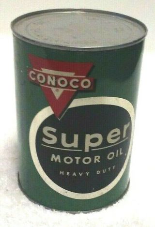 Rare Vintage 1950s Conoco Motor Oil Tin Can 20 - 20 W Full
