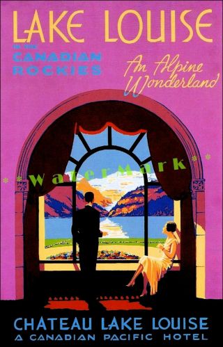 Canada 1936 Chateau Lake Louise Canadian Rockies Vintage Poster Print Retro Art