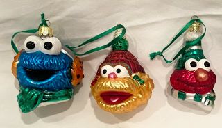 Sesame Street Glass Christmas Ornaments Set Of (2) Elmo Zoe