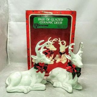 White Glazed Ceramic Deer Christmas Around The World/house Of Lloyd