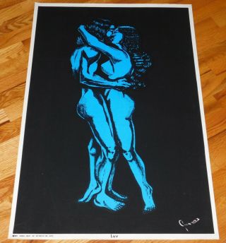 Luv Blue Lovers Naked Hippie Couple 1972 Dargis Blacklight Head Shop Poster