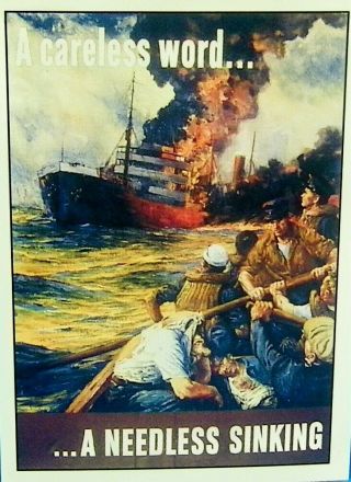 Navy World War Ii Poster 12 " X 18 " A Careless Word.  A Needless Sinking Reprint