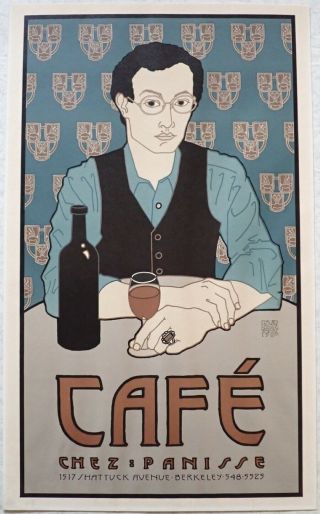 David Lance Goynes - Cafe Chez Panisse Self Portrait 1980 Orig Lithograph Poster