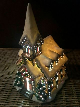 Christmas,  Ceramic Church With Mr11 Led & Built - In Color Wheel,  12 " See Video