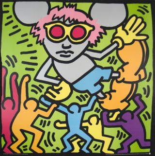 Keith Haring Andy Mouse 38.  25 " X 38.  25 " Serigraph 1989 Pop Art Black,  Blue,