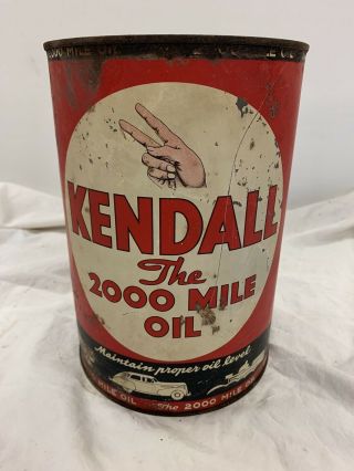 Vintage Kendall Motor Oil 5 Quart Tin Gas Station Advertising Can W Graphics