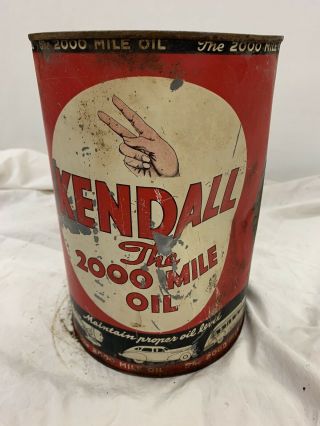 Vintage KENDALL Motor Oil 5 Quart Tin Gas Station Advertising Can w Graphics 2