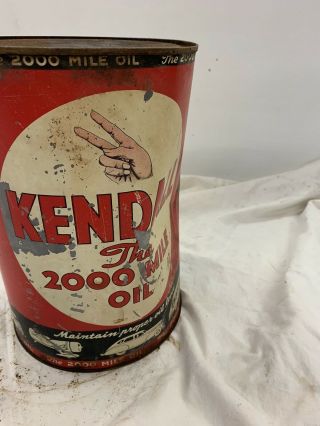 Vintage KENDALL Motor Oil 5 Quart Tin Gas Station Advertising Can w Graphics 3