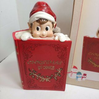 Vintage Cracker Barrel Christmas Peeking Elf And Book Figurine Euc