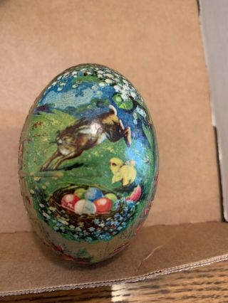 Antique German Paper Mache Egg Candy Container Rabbits & Baby Chicks