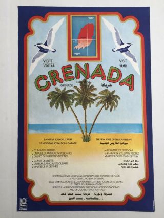 1982 Political Poster Ospaaal Solidarity With Grenada.  Art.  Authentic