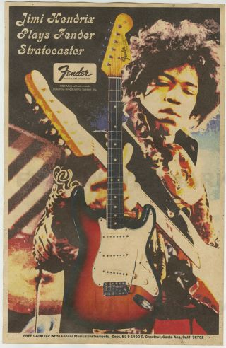1969 Jimi Hendrix Fender Stratocaster Guitar 11 X 17 Poster Purple Haze