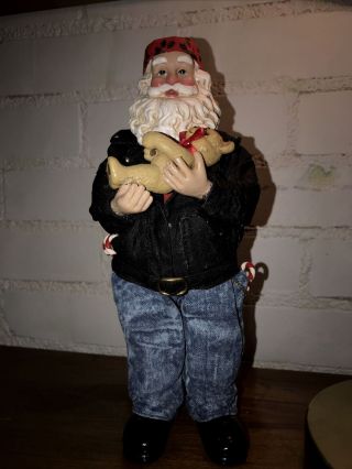 1997 Possible Dreams Clothtique North Pole 10” Motorcycle Santa With Teddy Bear