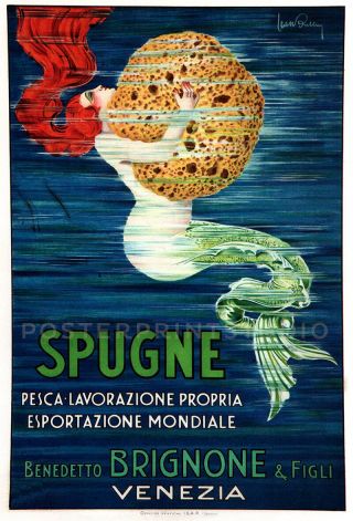 Mermaid With Sponge 1920 Vintage Italian Advertising Giclee Canvas Print 27x40