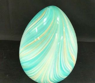 Murano Style Art Glass Easter Egg Blue Green And Gold Lights Up Lighted