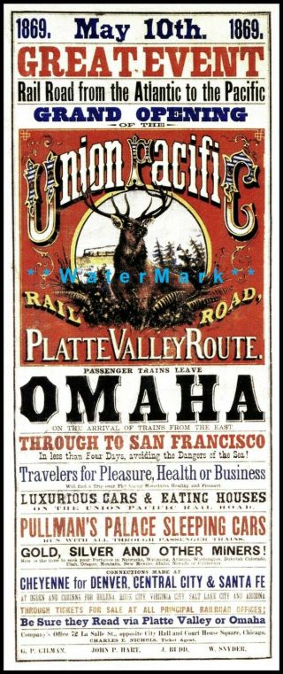 Omaha 1869 Union Pacific Railroad Vintage Poster Print Retro Style Train Art