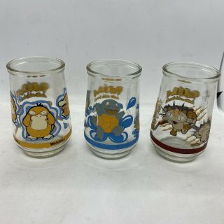 3 Vintage Welchs Jelly Jars Pokemon 07 Squirtle 52 Meowth 54 Psyduck