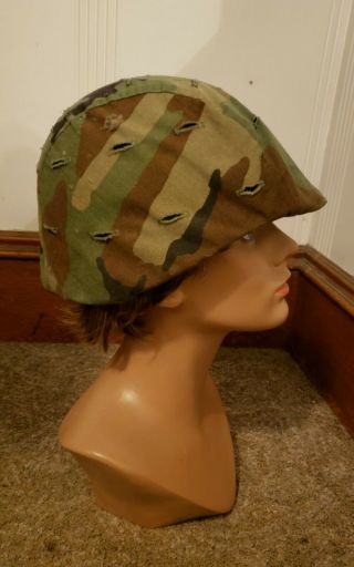 Military Issue Ground Troops Helmet With Liner & Camo Type 1 Woodland Camo