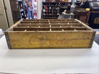 Vintage Yellow Coca - Cola Wood Soda Bottle Crate Carrier 24 1960 